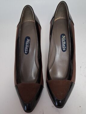 Nickels Brown and Black Pointed-Toe Heels